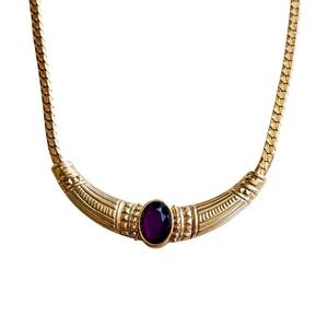 VTG Byzantine Style Gold Plated Necklace Jeweled Snake Chain Regency 18" 80s